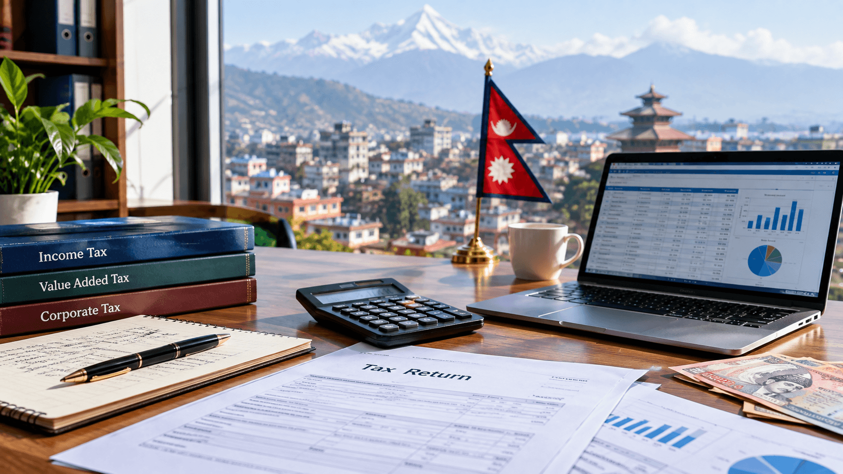 Nepal tax system 2026 guide showing tax documents and financial calculations