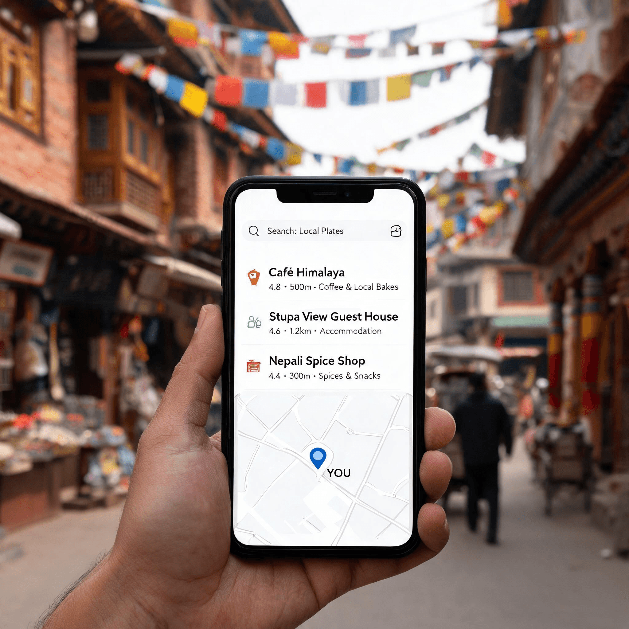 Local business search results on a smartphone in Nepal